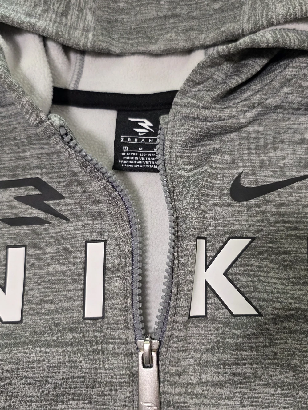 Nike 3Brand Therma-fit Kids Gray Full-Zip Hoodie Medium